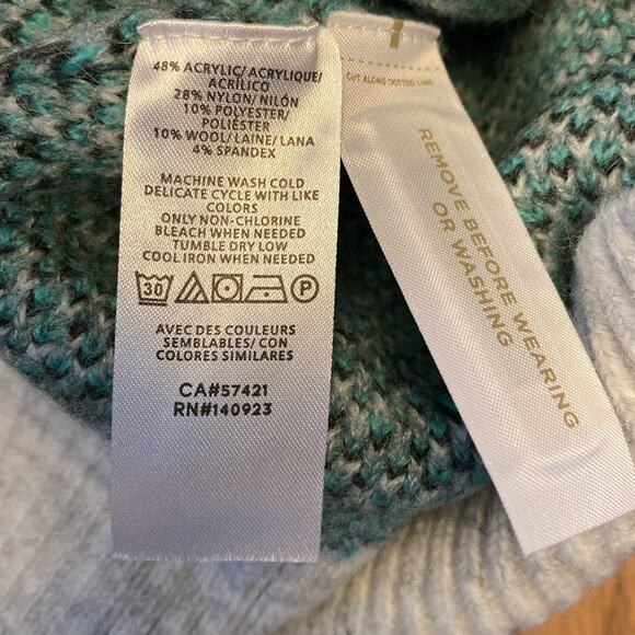 New Ann Taylor Loft womens animal cheetah print grey and teal wool blend sweater - Picture 4 of 6